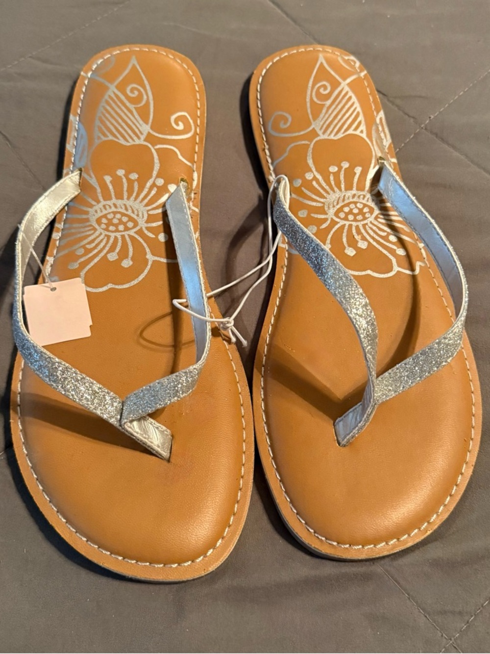Silver Glitter Strap Women's Flip Flop Sandals